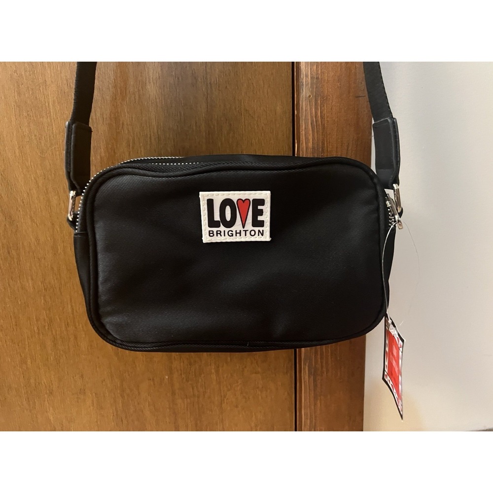 NWT Brighton Love Essentials Black Crossbody Nylon Bag Red Heart‎ Strap